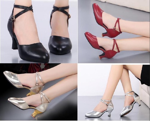 Tanzschuhe Ballschuhe Sandalen Ballsaal Pumps Tango Latin Riemchen Leder Absatz