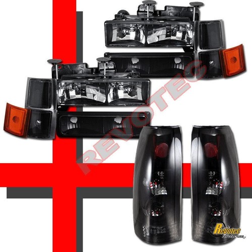 94-98 Chevy Suburban Silverado C10 CK Black Headlights /& Tail Lights Dark Smoke