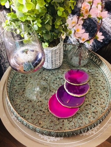 Gold Agate Coasters x 4 //// Hand Gilded Edges in Silver Copper //// 8-10 cm