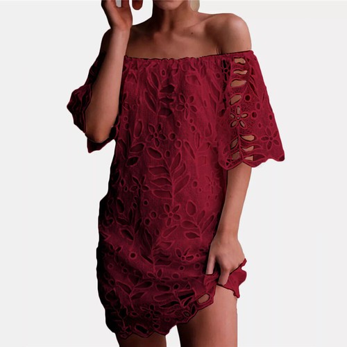 UK Womens Lace Bardot Off Shoulder Mini Dress Ladies Holiday Party Dresses 6-14