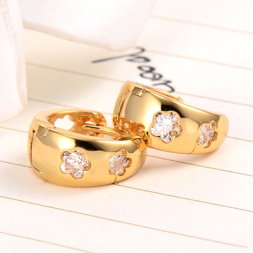 Children Kid Girls Safety Crystal Cute Flower Cute Hoop Earrings 14k Gold Filled