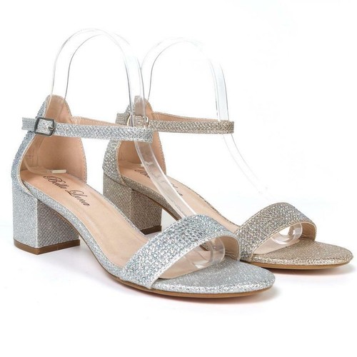 Bella Luna GLENDA-06 Silver Lame/' Rhinestone Bling Dressy Short Block Heel