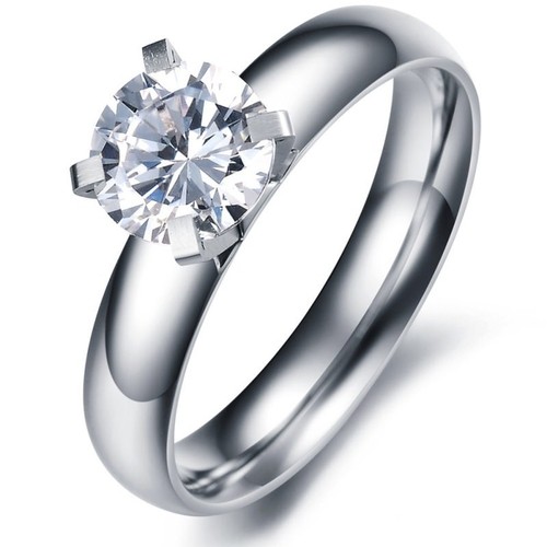 4 mm Titane Acier Cadeau AAA CZ Band Femme Fiançailles Argent Ring Taille 5//6//7//8