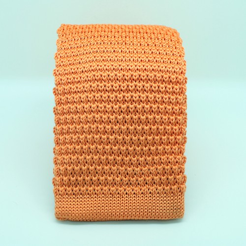 Orange Handmade Weave Knitted Skinny Fabric Wedding Tie Straight End