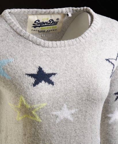 New Superdry Factory Second Womens Star Gaze Instarsia Knit Jumper Grey