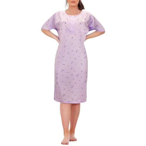 Ladies Long Nightdress Short Sleeve Button Floral Printed Nightie Womens Pyjama
