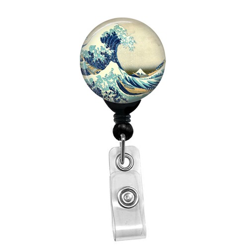 Hokusai Great Wave Off Kanagawa Retractable Badge Reel Custom ID Badge Holder