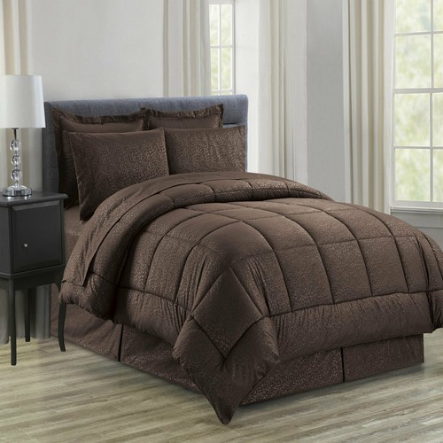 Vine Printed Microfiber 8 Piece Bed In A Bag Set CHOCOLATE