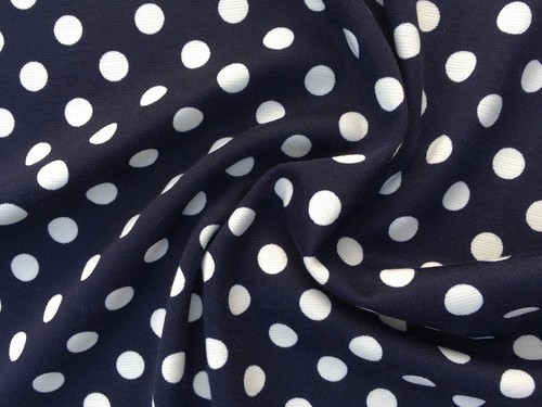 UK Made Fabric Printed Ponte Roma Stretch Dots:White,Navy,Black Per Metres