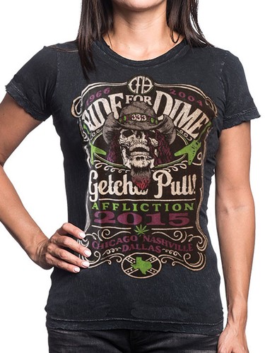 Affliction Ride For Dime 2015 Dimebag Darrell Pantera Womens T-Shirt Black RARE