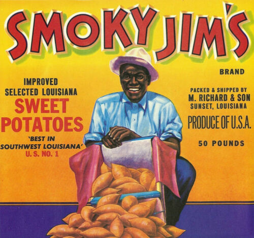 Vintage Smoky Jim's Louisiana Sweet Potatoes  Crate Label...Black Americana 