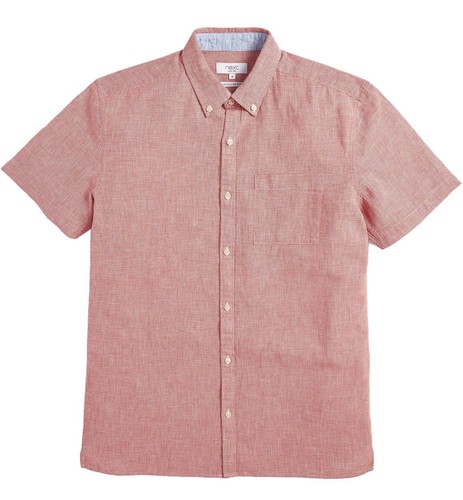 Famous UK Brand Mens Pink White Linen Blend Short Sleeve Shirt