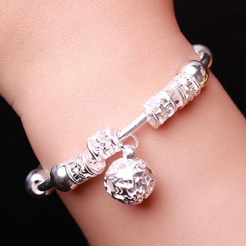 Children 925 Sterling Silver Bead Bracelet Women Bangle Charm Jewellery Gift UK