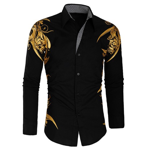 Luxury Men Fashion Long Sleeve Tops Casual Print Shirt Print Slim Fit Shirts CA