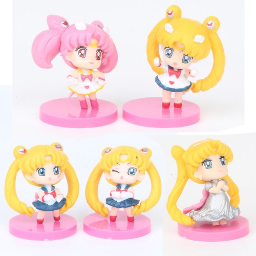 5 PCS Sailor Moon And Cat Anime Action Figure Kid Gift Cake Topper Doll Toys US
