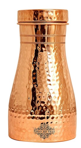 Details about / Hammered Finish Pure Copper Bedroom Bottle With Inbuilt Glass Modern Drink Ware