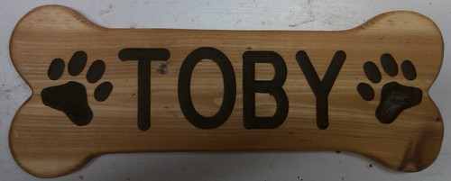 5 x 14 inch size CEDAR! Bone Shaped DOG name Plaque! Custom Carved Wood Sign!