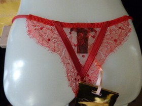 Agent Provocateur Soiree 36B bra & thong leather lace diamonte RED set NEW boxed