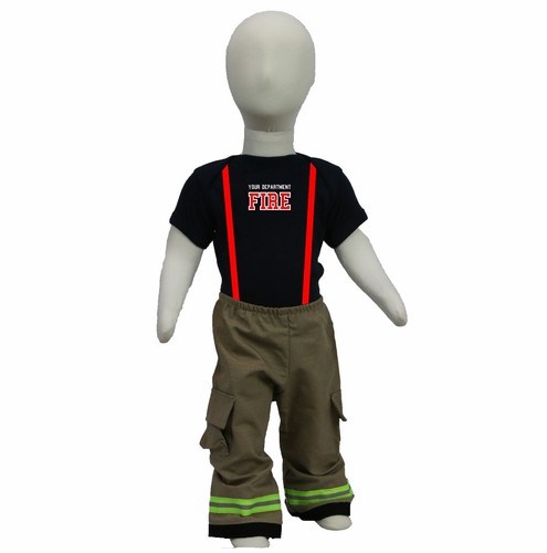 Personalized Baby Firefighter 2-Piece Outfit with TAN Pants
