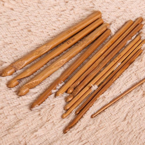 12 X Bambus Häkelnadel Set Nagelset Nadel Häkeln Stricknadeln Stärke 3-10mm^