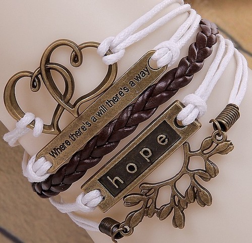 HOPE WRISTBAND WRIST STRAP CHARM BRACELET LEATHER HEART THERE/'S A WAY A58 UNISEX