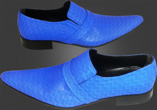 Italian Designer Slip On handmade blue hole pattern Leather Original Chelsy
