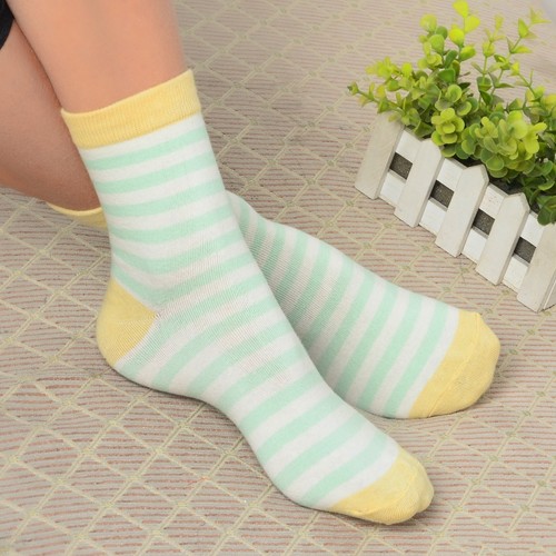 Colorful Striped Women 100/% Cotton Socks Warm Cute Polo Crew Casual Dress Sock