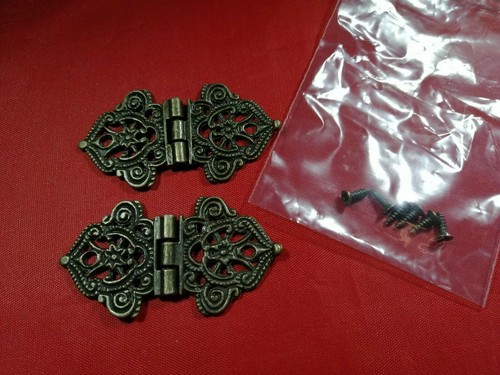 1 par bisagra de encaje de filigrana bronce decorativa pequeña puerta de Bisagra Trasero De madera Cajas