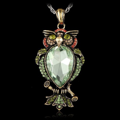Rhinestone Crystal Owl Sweater Chain Pendant Necklace Jewelry Mom Grandma Gift