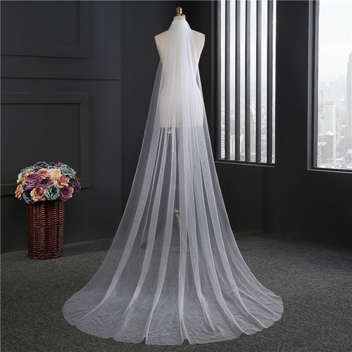 White Ivory 3 M One Layer Lace Applique Tulle Long Wedding Veil Bridal Veils