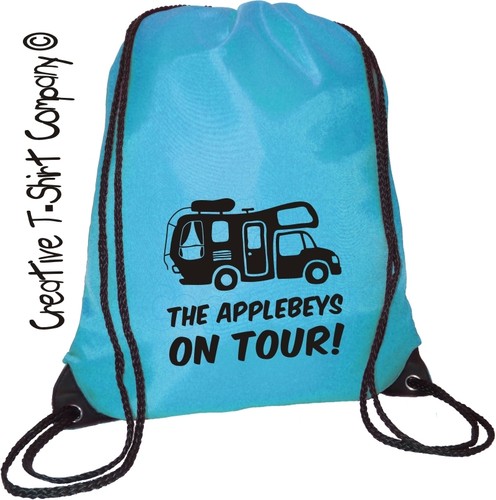 Ace Campervan Camping Xmas Gift. Personalised Motorhome On Tour Drawstring Bag