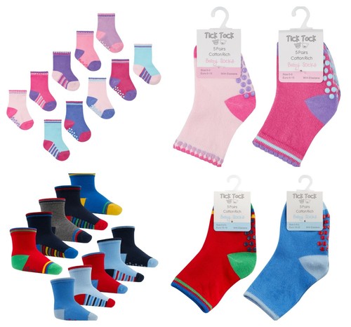 Baby Boys and Girls Non Slip Socks Three Pack Two Designs Ideal Soft Play Socks