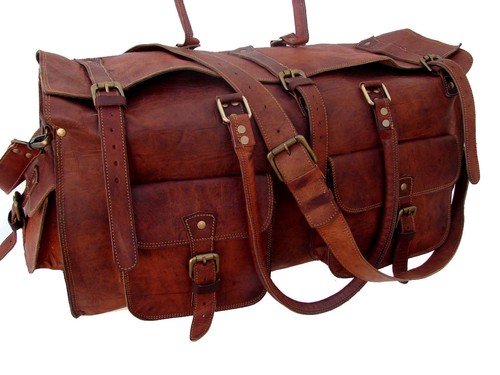 26/" Men/'s Brown Leather Vintage Duffle Gym Weekender Overnight Travel Bag