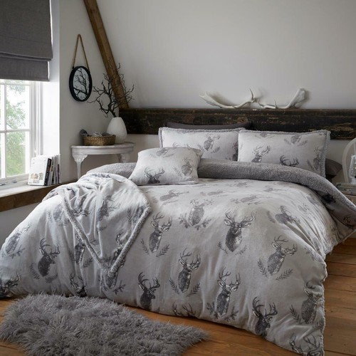 Stag Teddy Polaire Réversible Housse De Couette Taie D/'Oreiller Ensemble De Lit Toutes Tailles