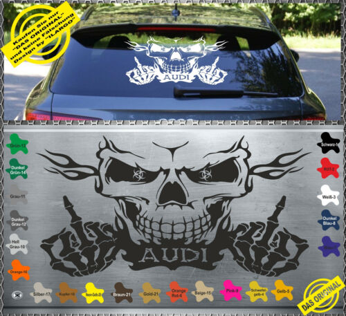 SKN-A Skull AUDI Power Autocollant Sticker tete de mort vitres 58x34cm a3 a5 a6