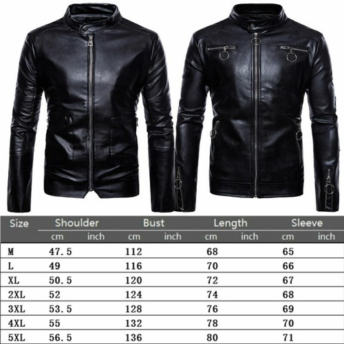 Men/'s Fashion Slim Fit Biker Motorcycle Top PU Leather Jacket Coat Black Fashion