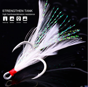Lot 50pcs Fishing Hooks Treble With Feather For Minnow Fishing Lures Crankbaits