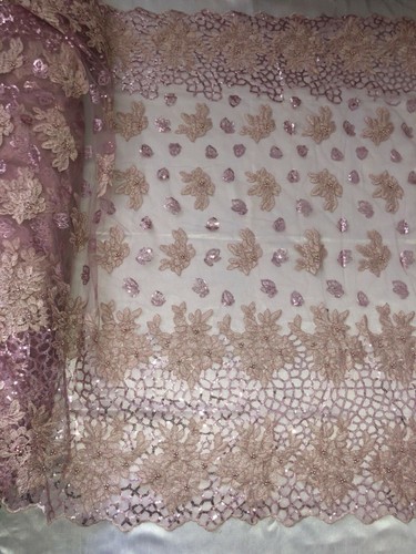 1 Mètres dusty rose brodé festonné orné de perles et sequins en dentelle de mariée Tissu Large 52/"