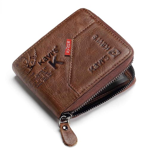 Brown Vintage Personalized Men/'s Genuine Leather Zipper Around Card Slots Wallet