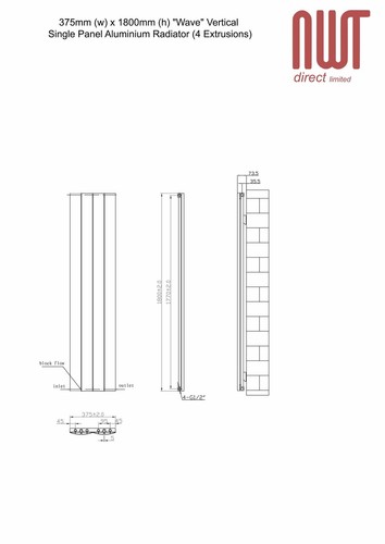 H 375mm 3784 BTU x 1800mm W /"ONDA/" Latte Macchiato Verticale Radiatore in Alluminio