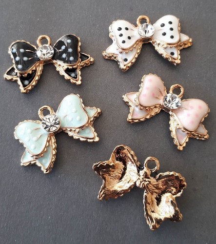 2pcs-1/" enamel pink bow Charm w// clear rhinestone-more colors