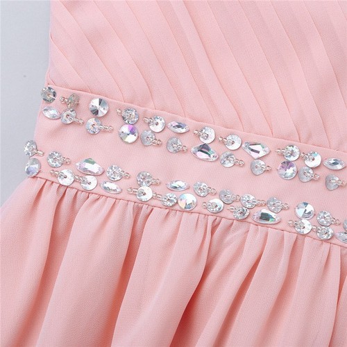 New Chiffon Wedding Gown Flower Girl Dress Rhinestones Sequin Party Kids Clothes