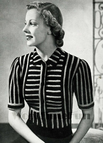 Vintage Knitting Pattern Lady/'s 1940s Striped Design Jumper//Sweater