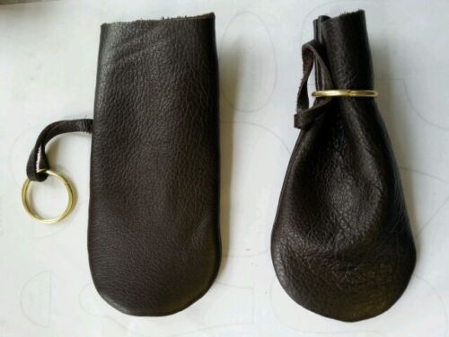 Cuir Véritable Marron Coin Pouch avec anneau métallique pour fermer Haut.