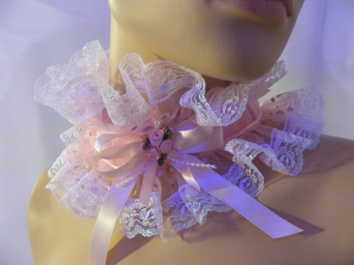 SISSY ADULT BABY FANCY DRESS DDLG SEQUIN ORGANZA CHOKER COLLAR TV CD COSTUME