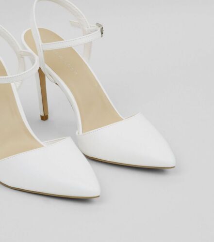 WOMENS NEW LOOK PLUS SIZE 9 42 WHITE BRIDAL OCCASION HIGH HEEL FRONT STRAP SHOES