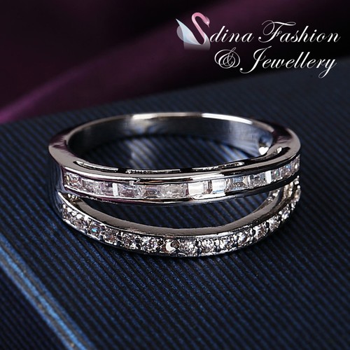 18K White Gold Plated Simulated Diamond Studded Stylish Split Band Ring