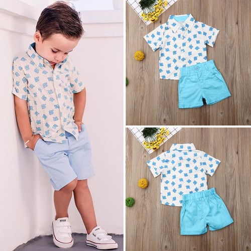 Kids Baby Boy Gentleman Clothes Elephant print Tops Shirt Shorts Outfits Summer