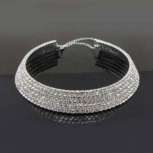 5 Row Crystal Simulated Diamante Rhinestone Chocker Necklace Choker Diamond neck