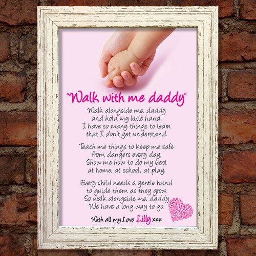 fille Marche avec moi papa fête des pères poème cadeau personnalisé shabby chic #1